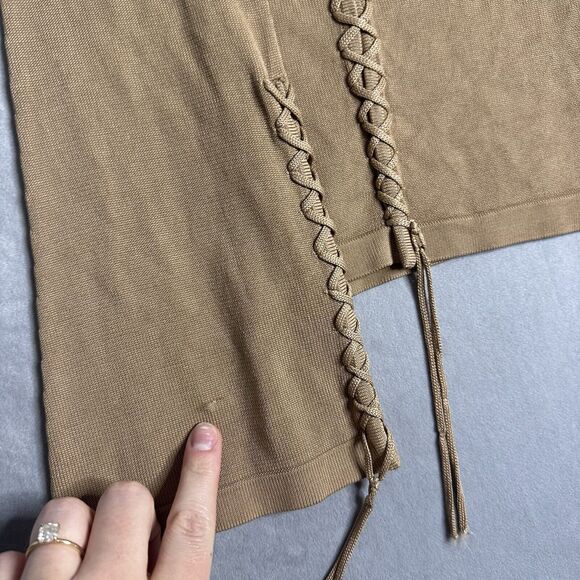 Max Studio Top Womens M Ruche Sleeve Knit Wheat Bell Sleeve Boho Flare Nylon - Picture 6 of 9